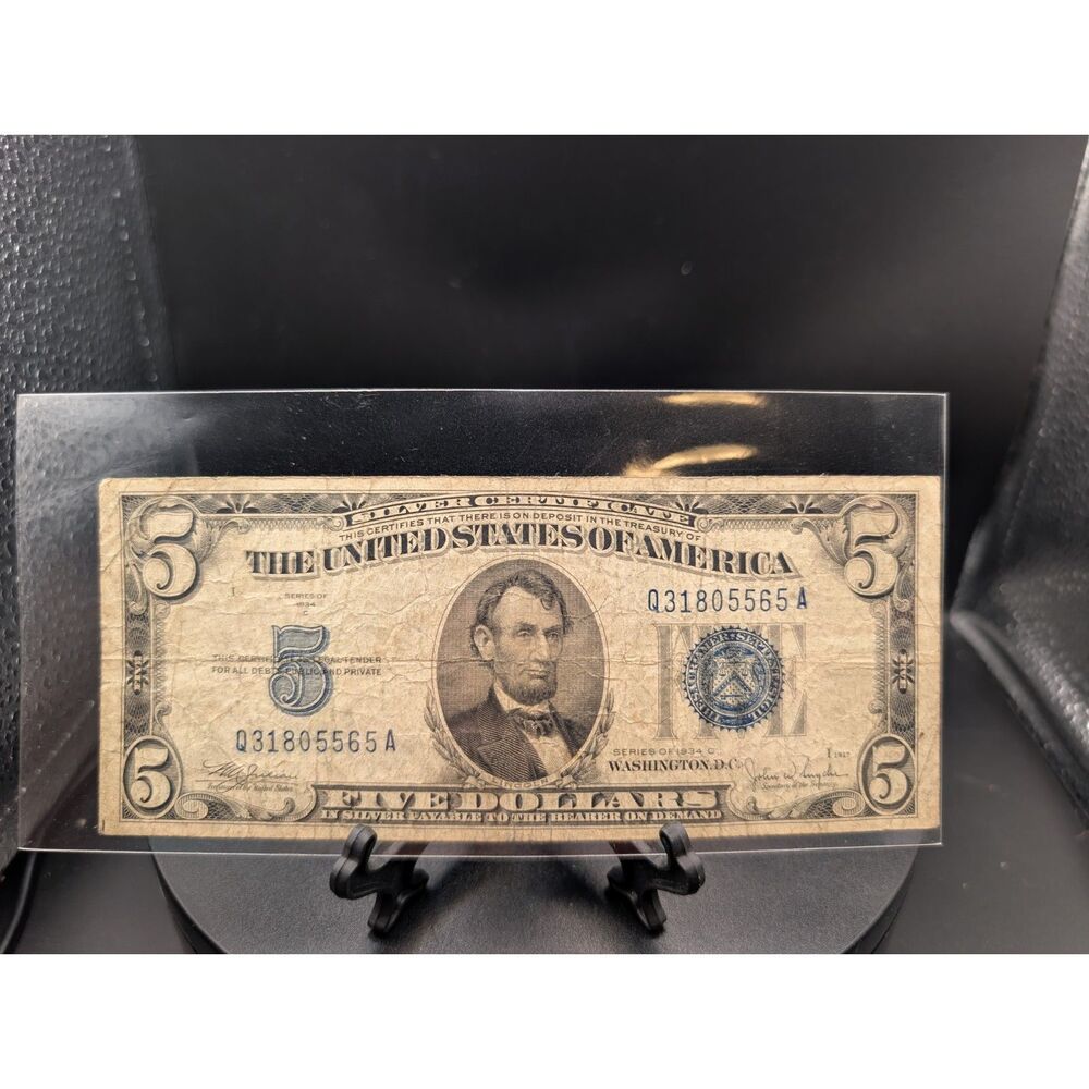 Series 1934 C $5 Blue Seal Silver Certificate Note Q31805565A